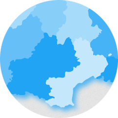 Carte régionale stylisée en bleu pour alamo-sarl à Limoux, mettant en valeur le découpage des zones locales,