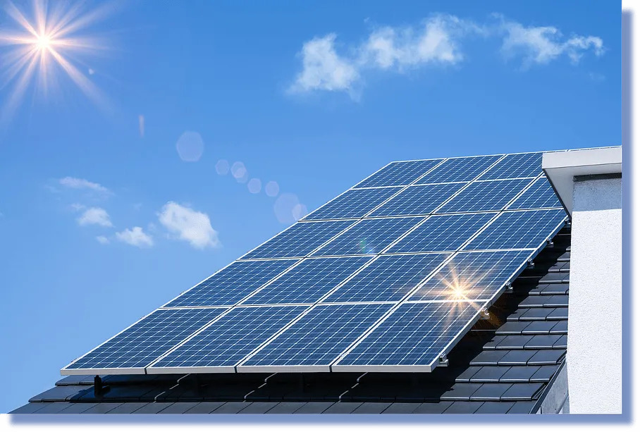 Toit moderne équipé de panneaux solaires installés par alamo-sarl à Limoux sous un ciel bleu ensoleillé,