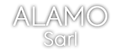 logo alamo-sarl entreprise à Limoux, design épuré avec texte blanc sur fond noir,